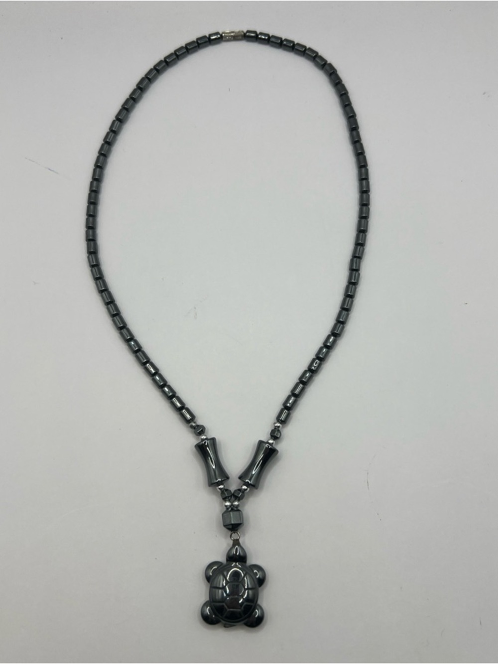 Beautiful Handmade Caribbean Hematite turtle necklace